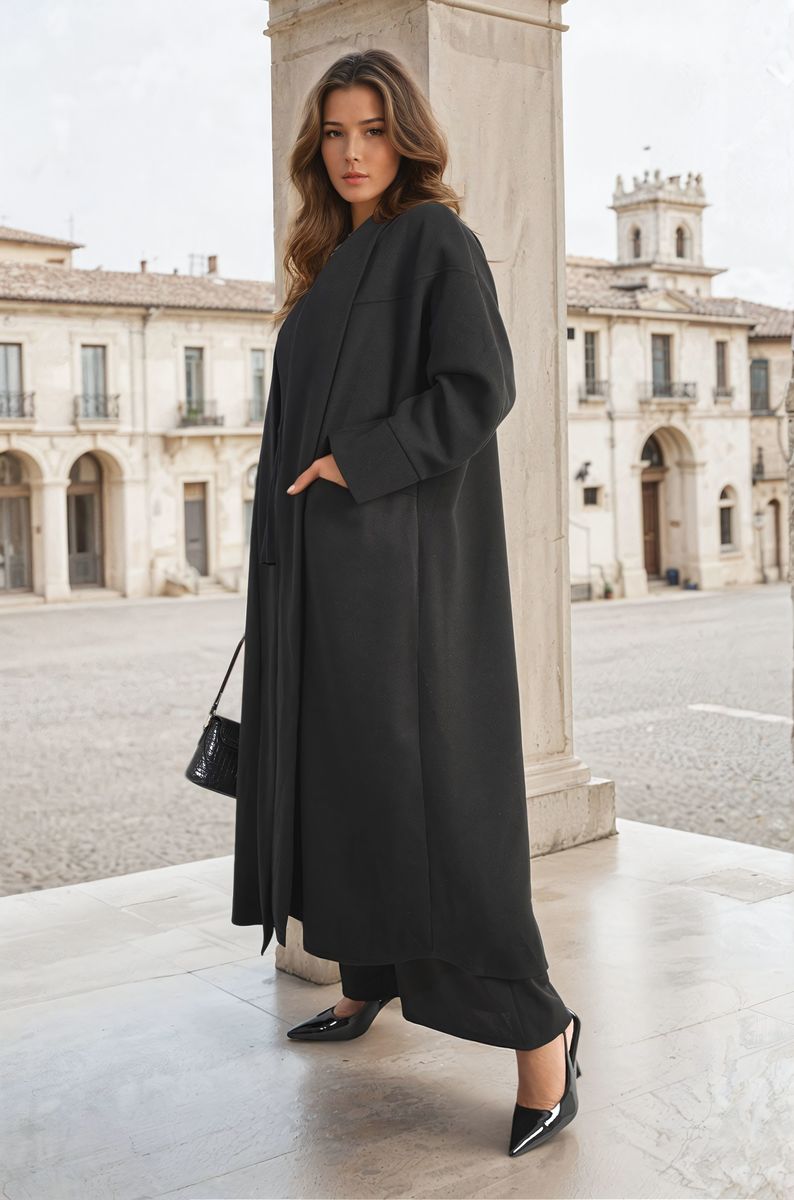 Open Front Oversized Long Winter Jacket with Pockets