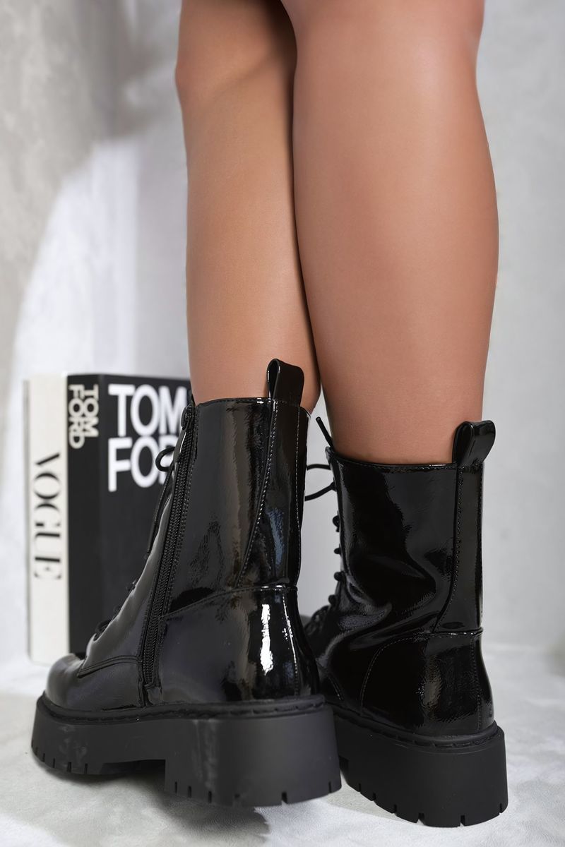 Zip Up Lace Up Chunky Combat Boots with Decor Details