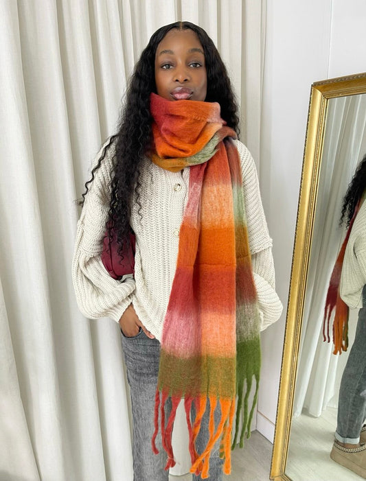 Striped Soft Comfortable Oversized Chunky Scarf