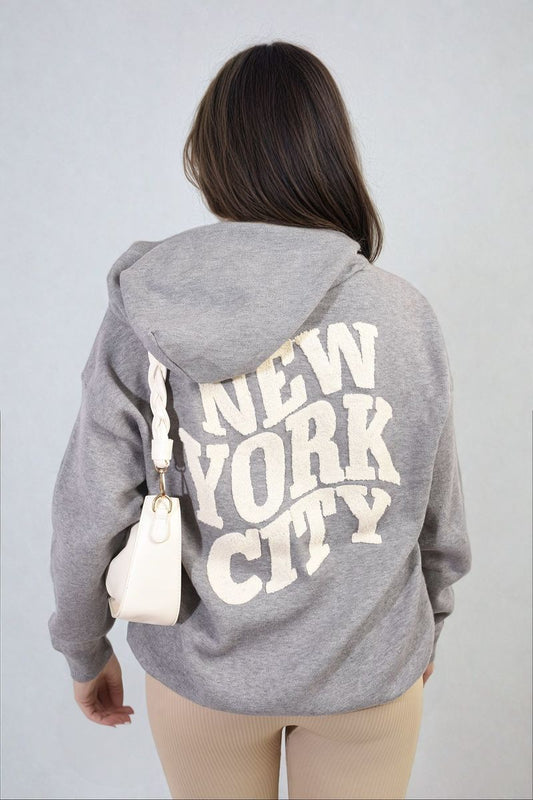 New York City Print Knitted Hoodie