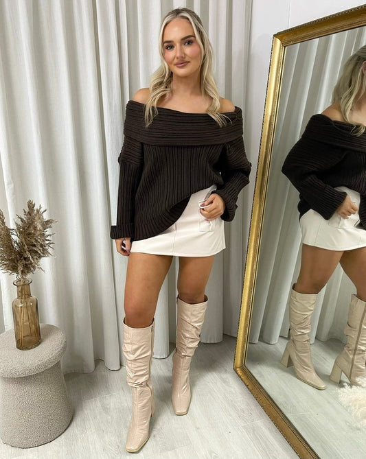 Off Shoulder Long Sleeve Knitted Loose Top