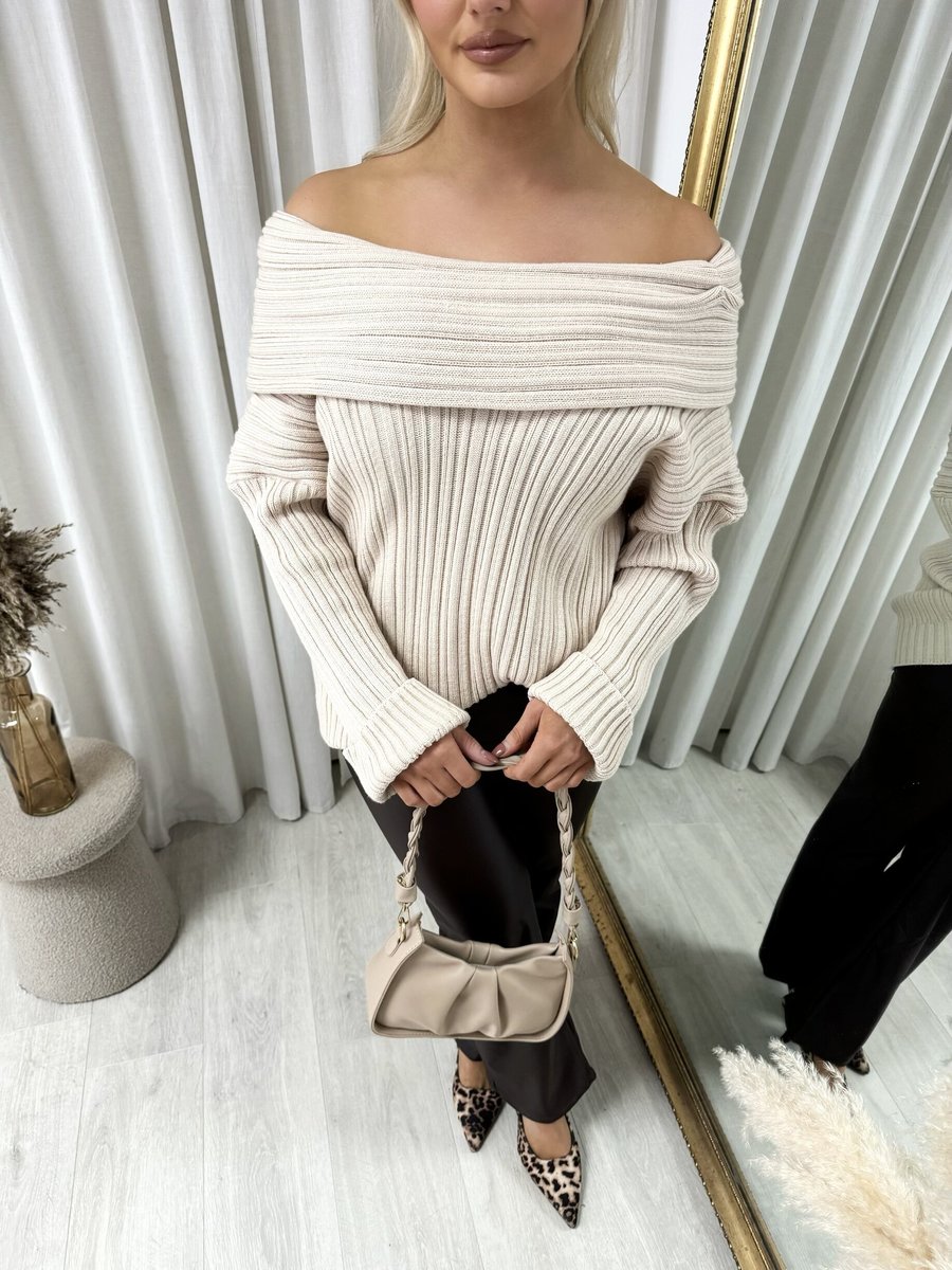 Off Shoulder Long Sleeve Knitted Loose Top