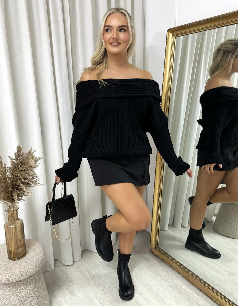 Off Shoulder Long Sleeve Knitted Loose Top