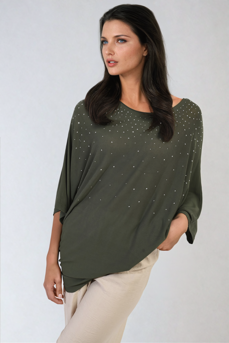 Round Neck Studded Oversized Top