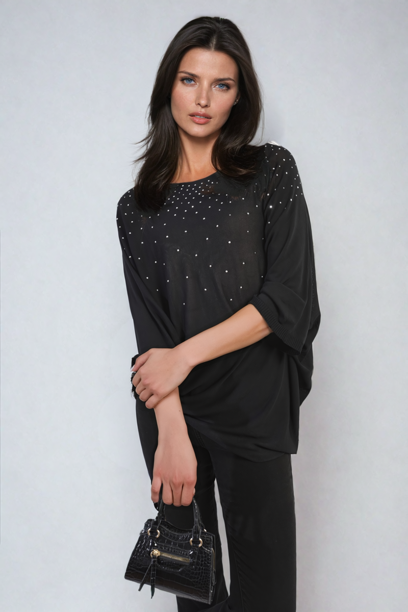 Round Neck Studded Oversized Top