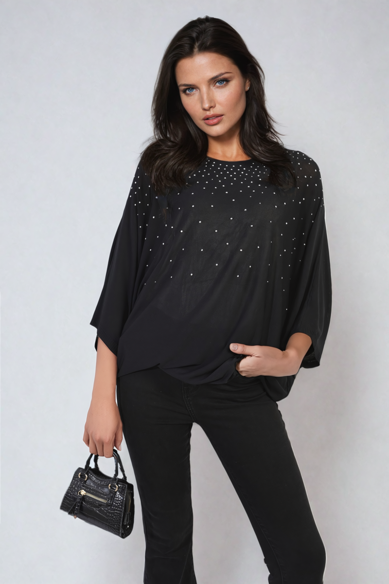 Round Neck Studded Oversized Top