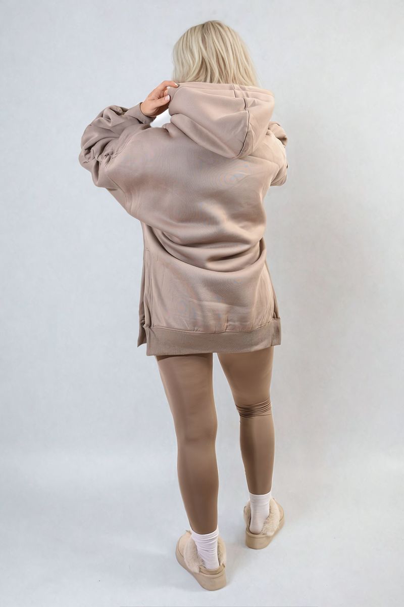 Oversized Hoodie with Side Split and Ribbed Leggings Co ord Set