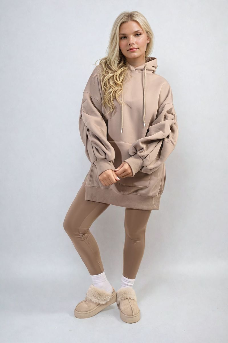 Oversized Hoodie with Side Split and Ribbed Leggings Co ord Set