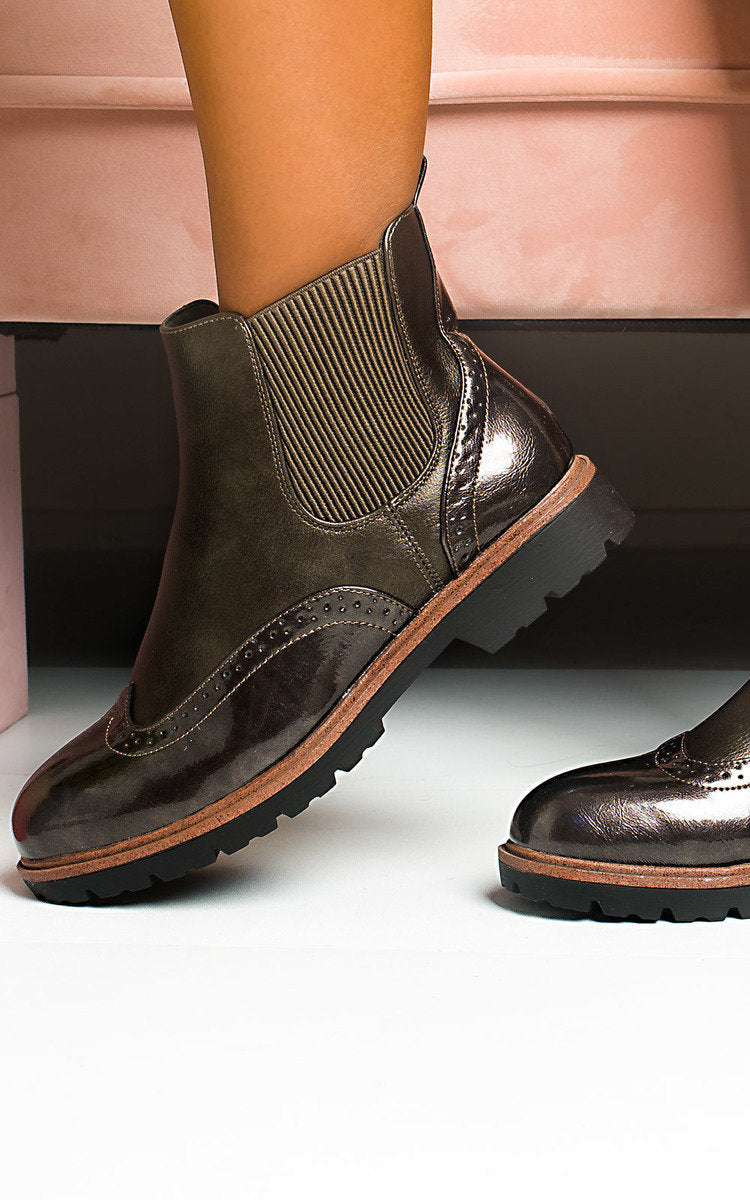 Faux Leather Brogue Chelsea Boots