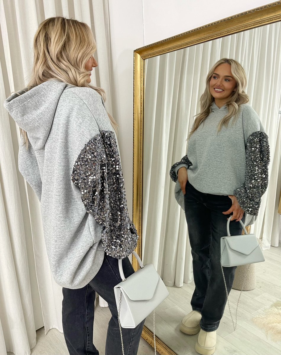 Oversized Sequin Sleeve Knitted Hoodie Jumper