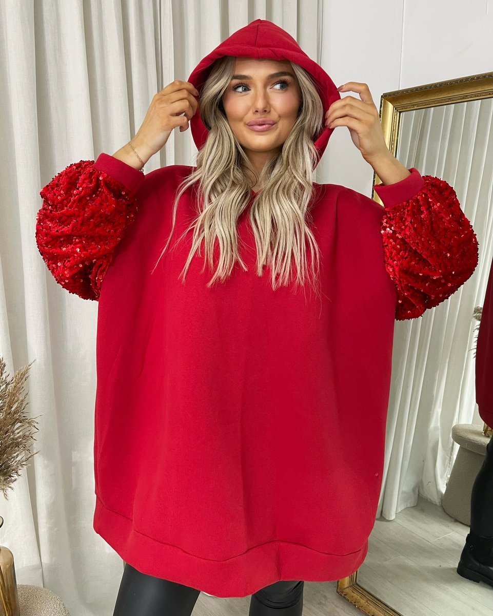 Oversized Sequin Sleeve Knitted Hoodie Jumper