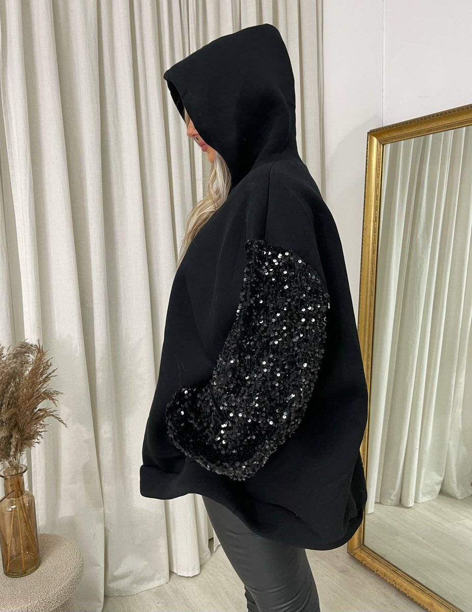 Oversized Sequin Sleeve Knitted Hoodie Jumper