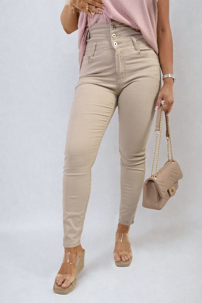 High Waist Button Skinny Jeans