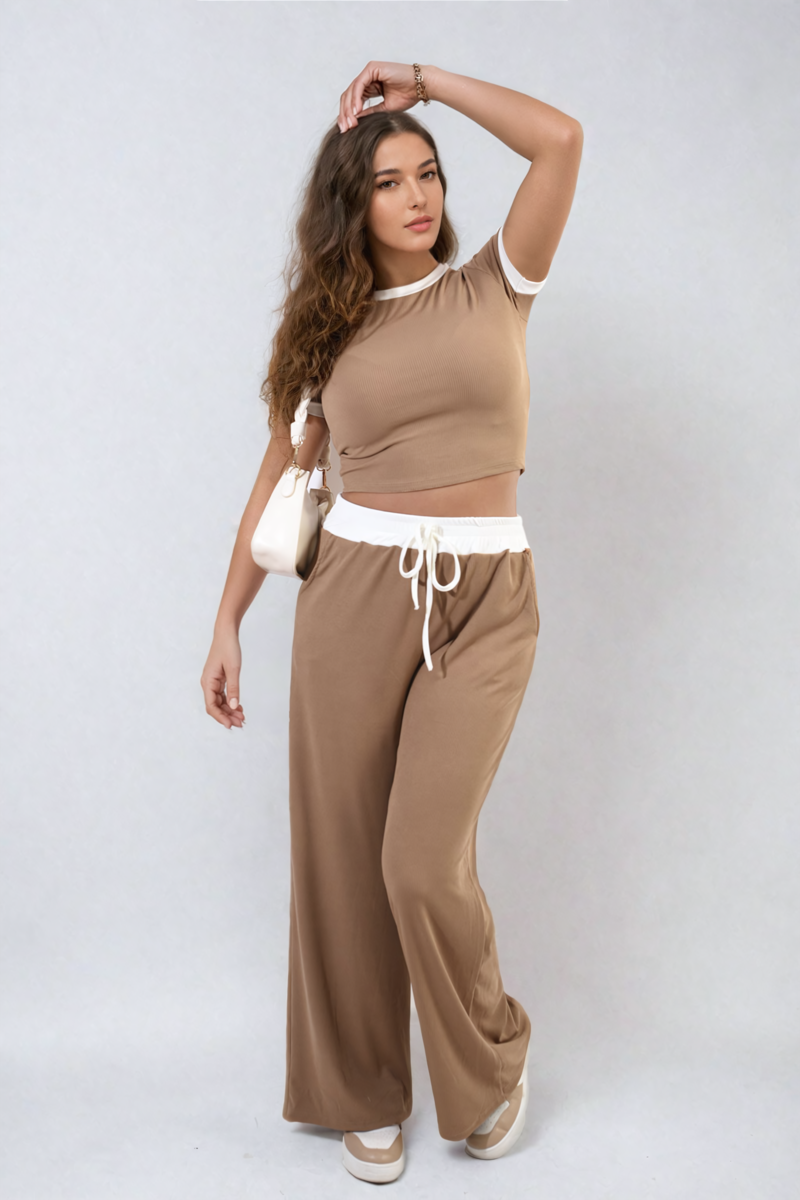 Contrasting Trim Crop Top and Trousers Co-ord Set