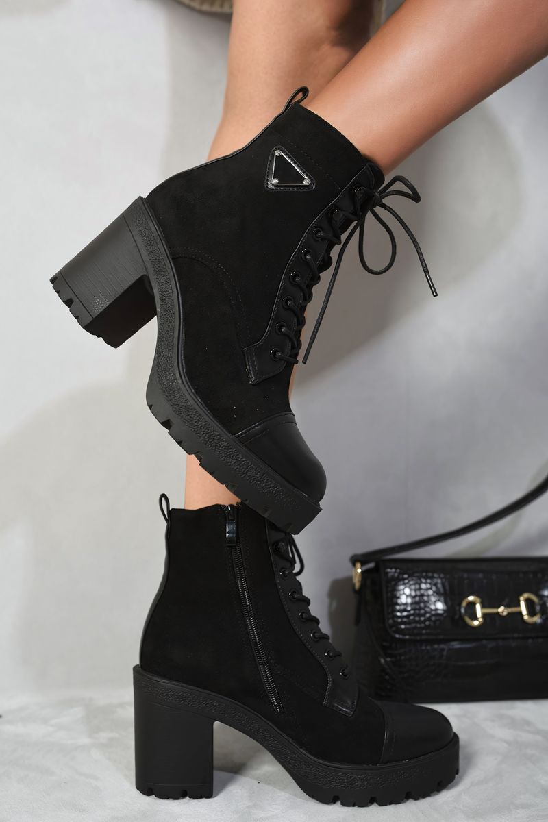 Lace Up Combat Heeled Ankle Boots