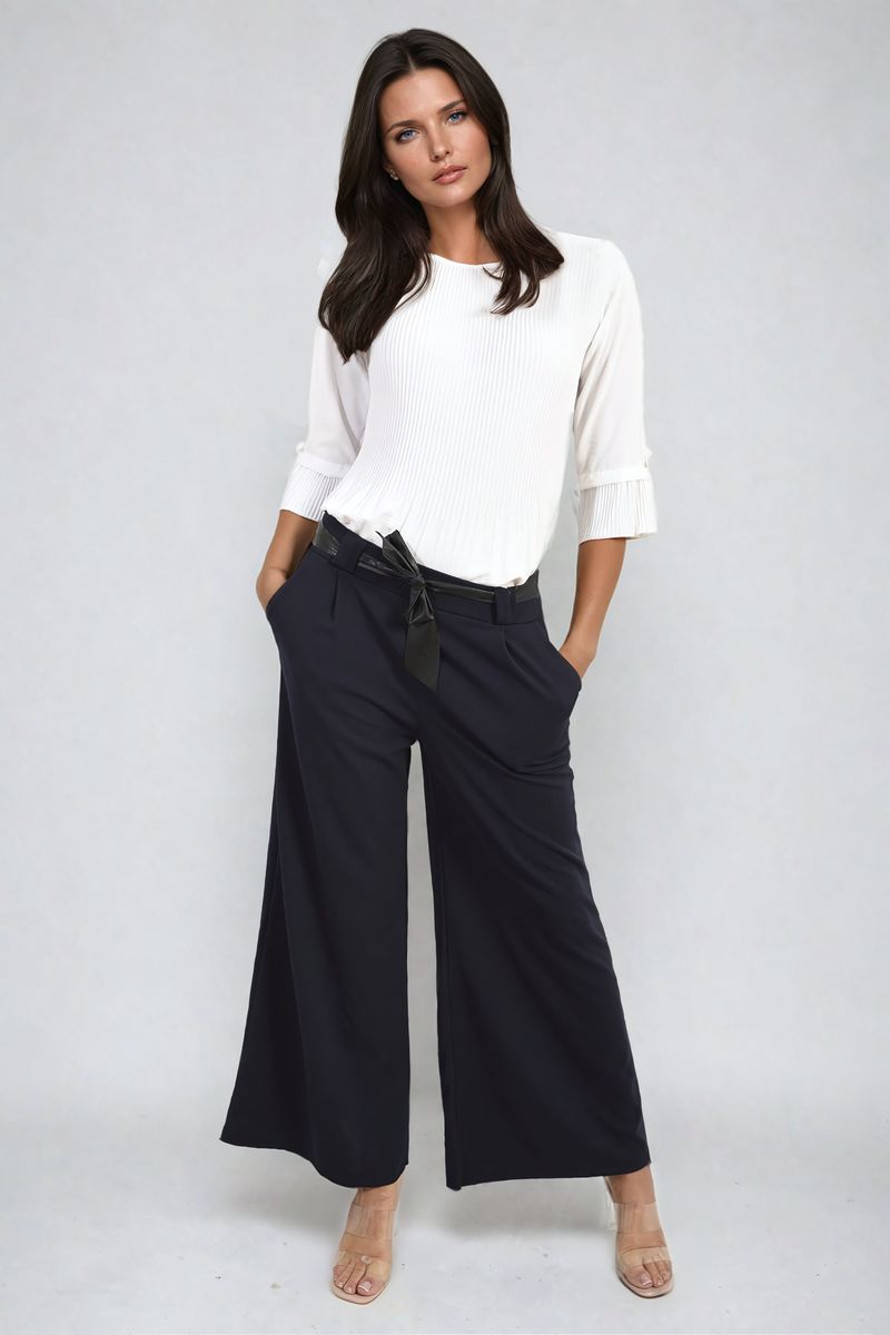 Belted High Waist Wide Leg Trouser