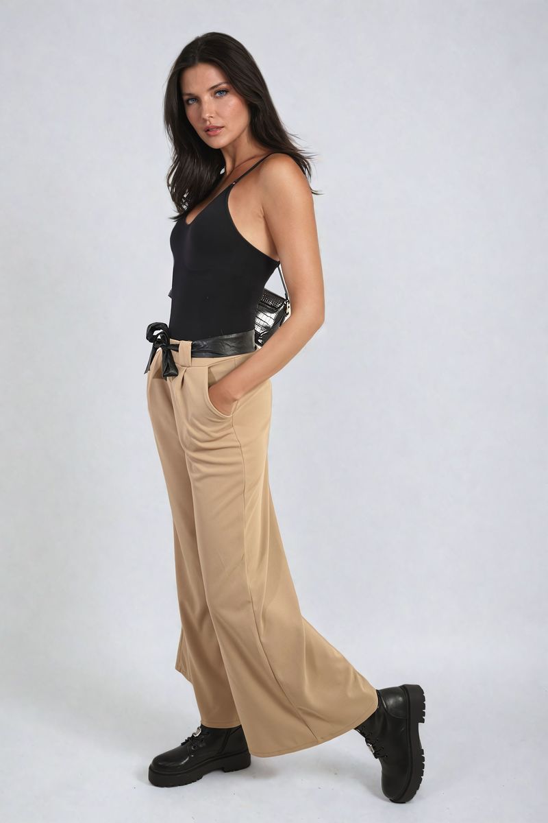 Belted High Waist Wide Leg Trouser