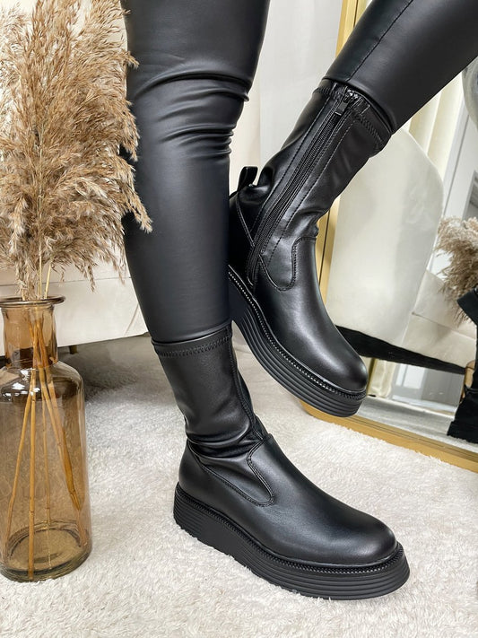 Side Zip Platform Ankle Boots