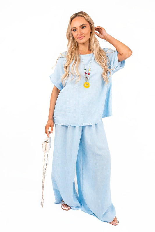 Loose Fit Short Sleeve Top and Wide Trousers Co-ord Set