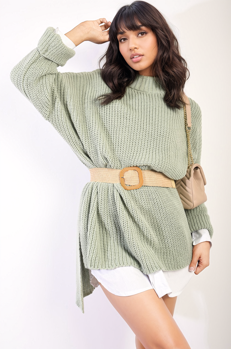 High Neck Oversized Long Sleeve Knitted Jumper