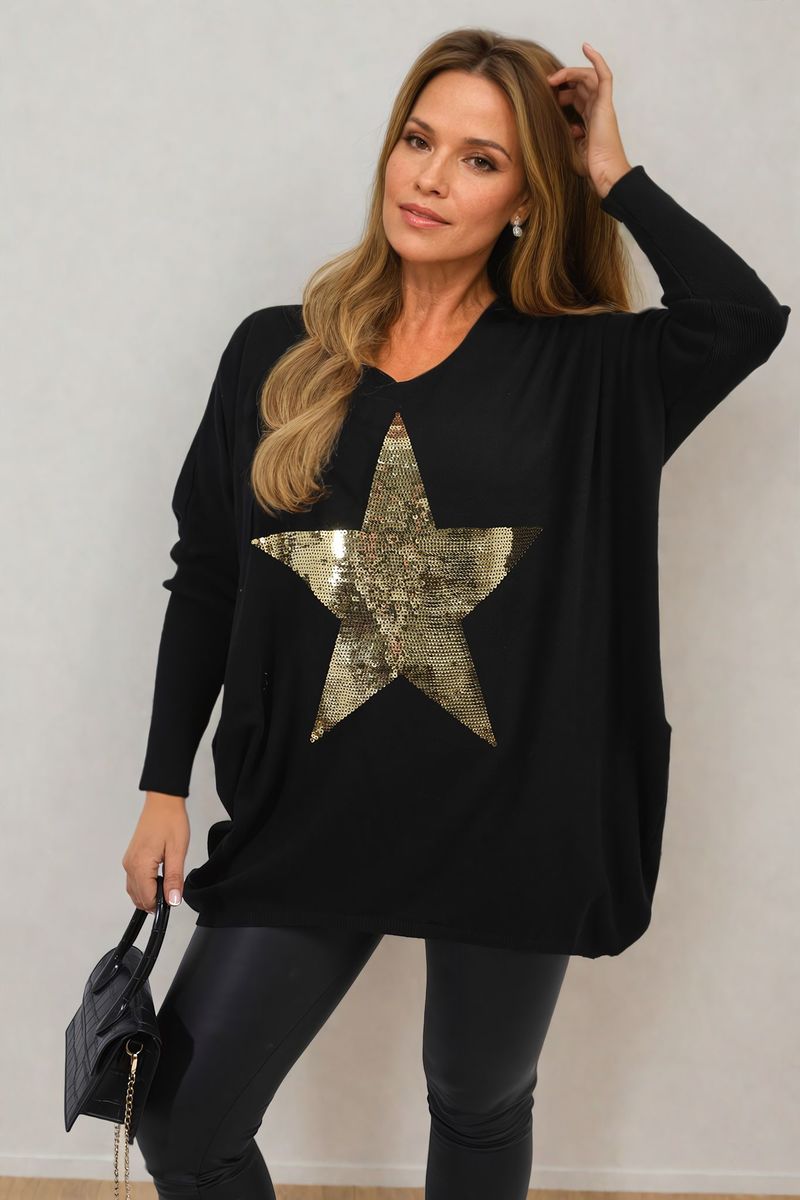 Sequin Star Oversized Knitted Jumper