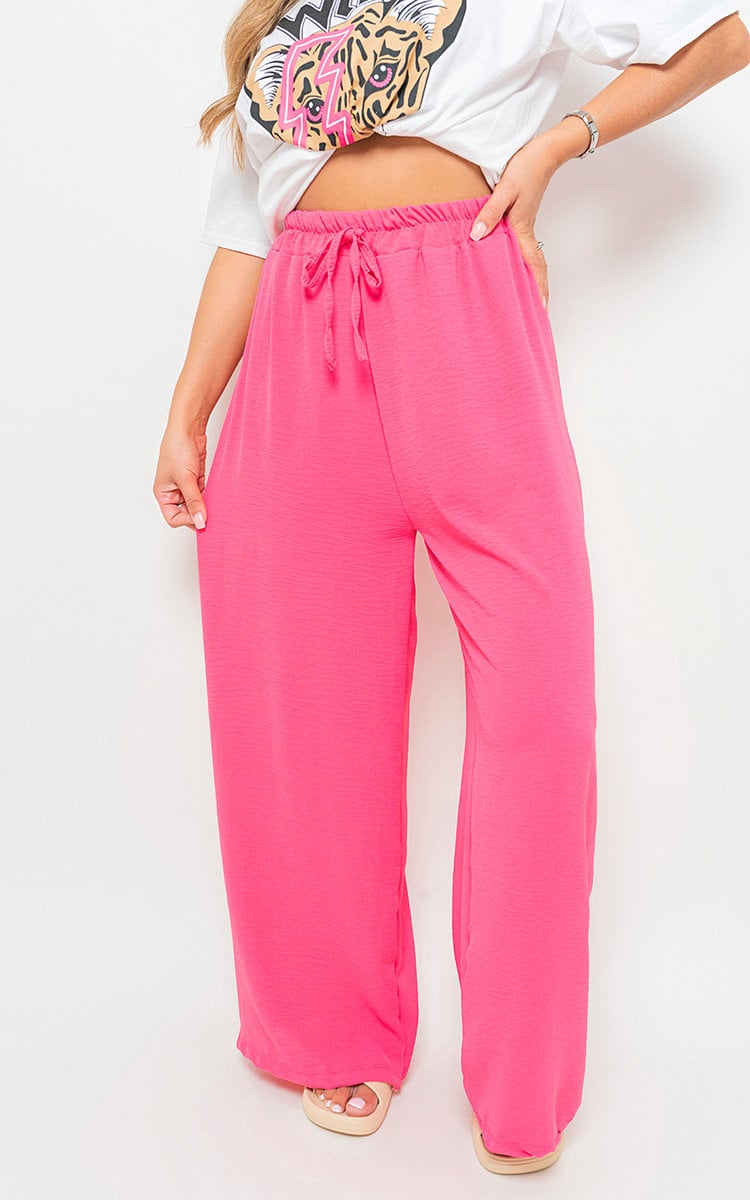 Drawstring Gathered Waist Wide Leg Trouser