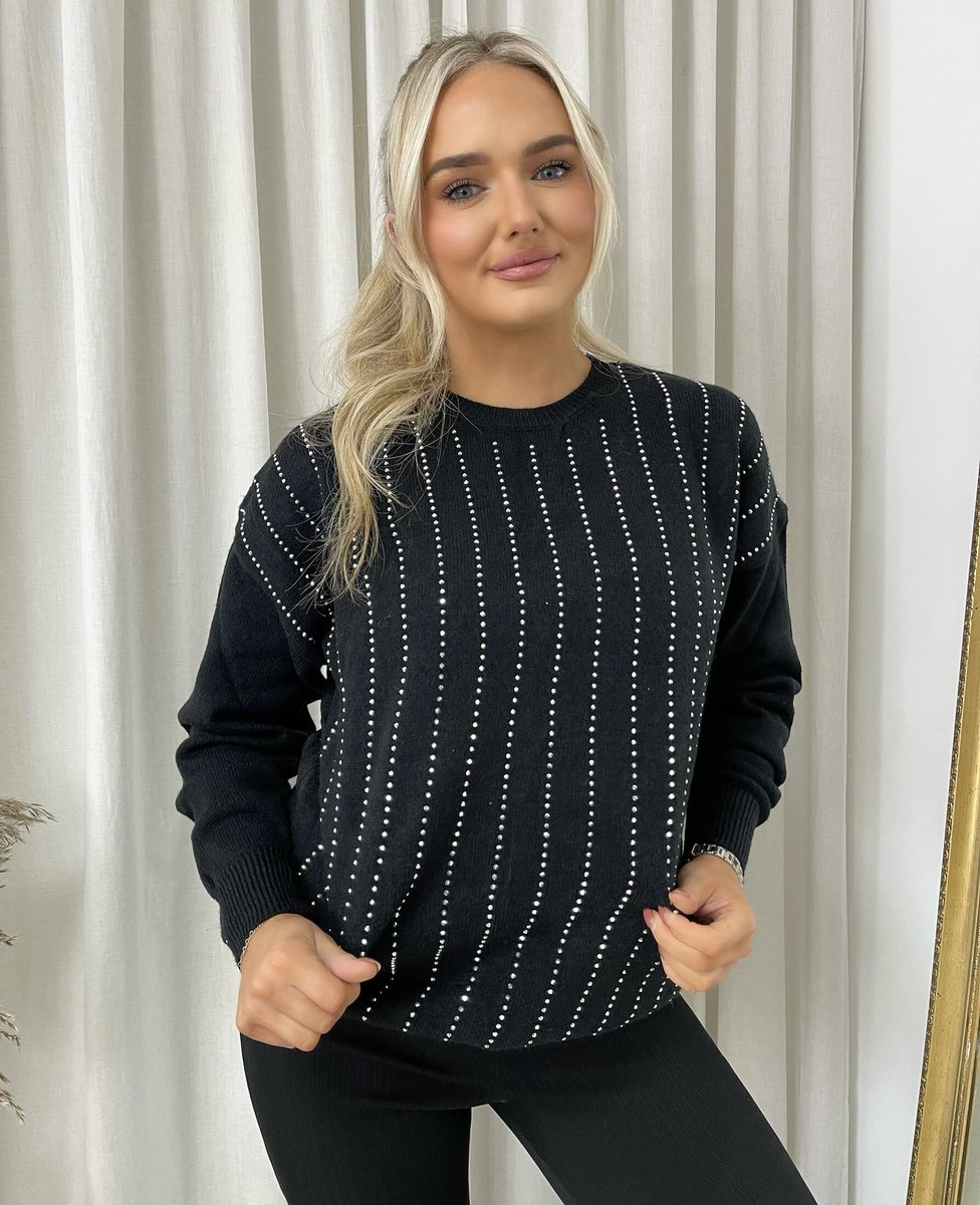 Diamante Stripe Knitted Jumper