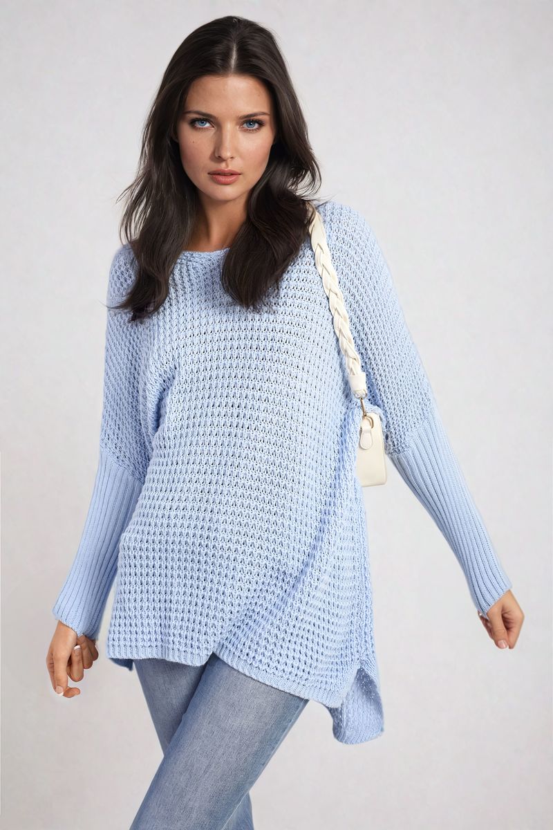 Long Back Knitted Long Sleeve Jumper