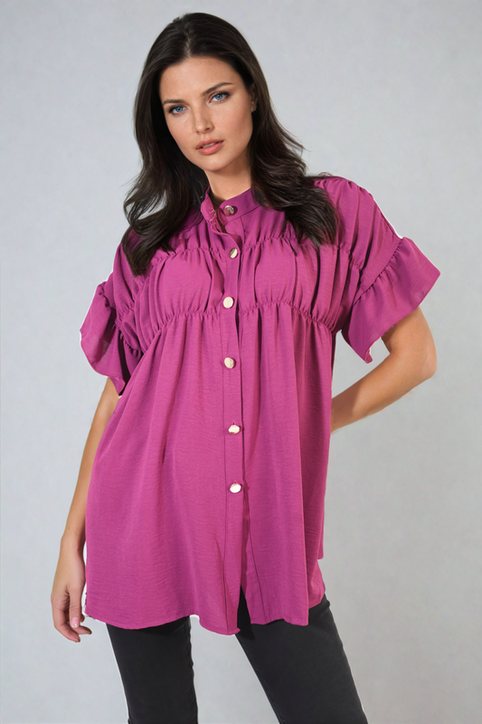 Button Down Pleated Frill Tops