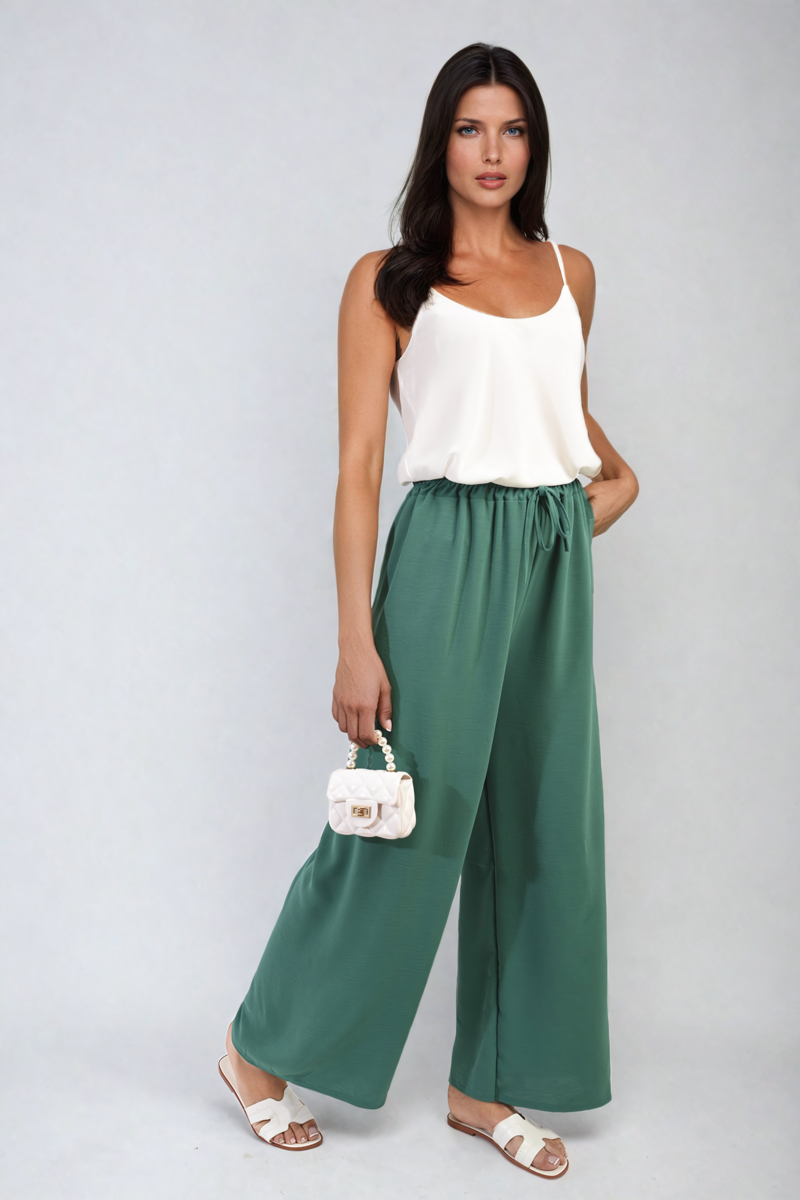 Drawstring Waist Wide Leg Trousers