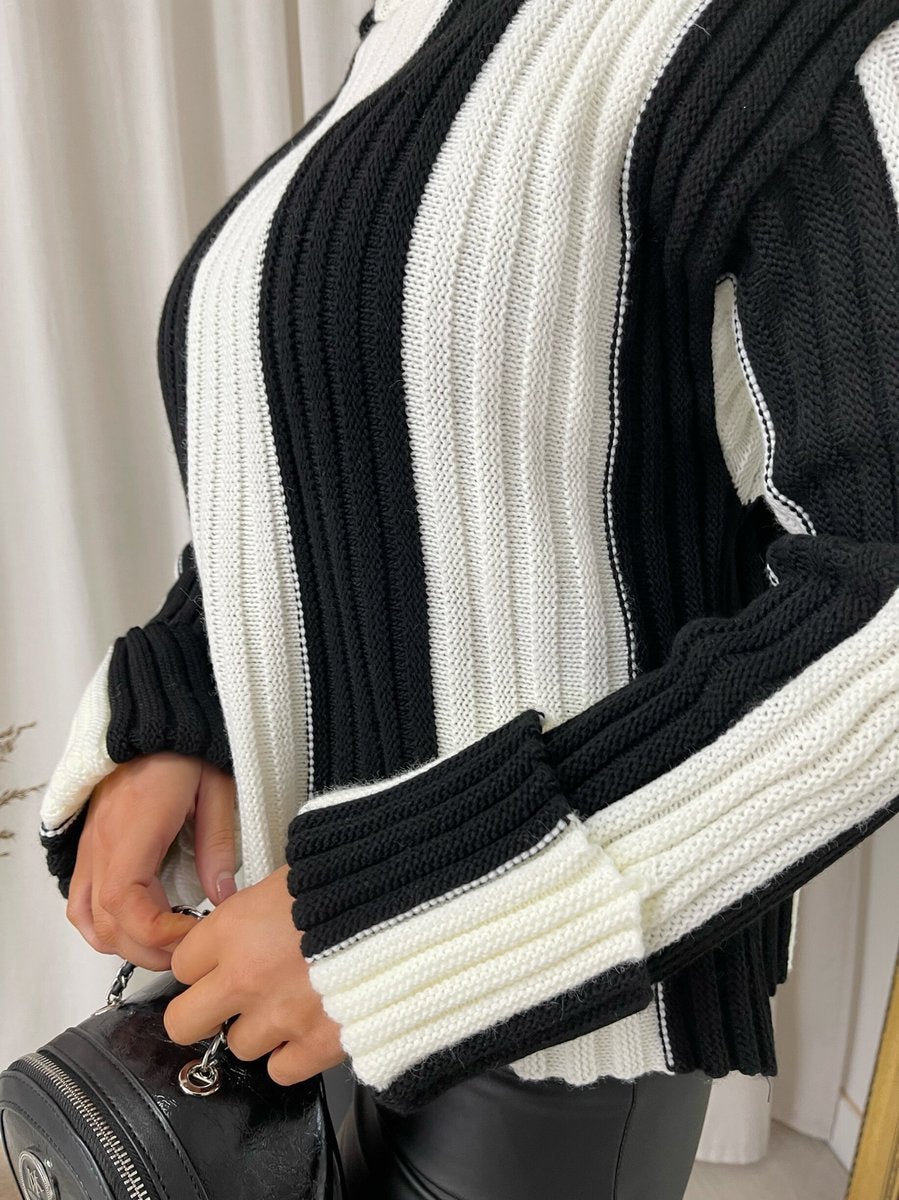 Roll Neck Stripe Knitted Jumper