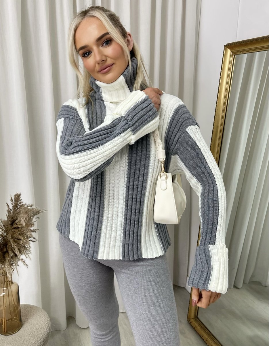 Roll Neck Stripe Knitted Jumper