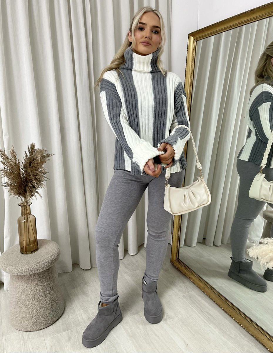 Roll Neck Stripe Knitted Jumper