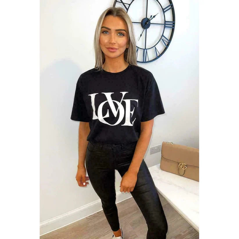 Oversized Love Print Slogan Short Sleeves T Shirt Top