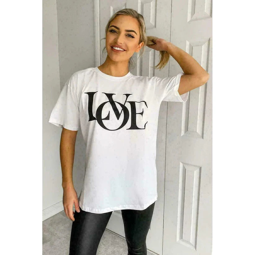 Oversized Love Print Slogan Short Sleeves T Shirt Top