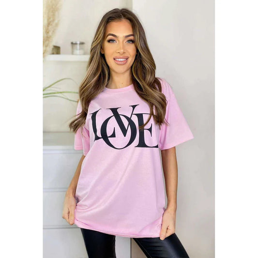 Oversized Love Print Slogan Short Sleeves T Shirt Top