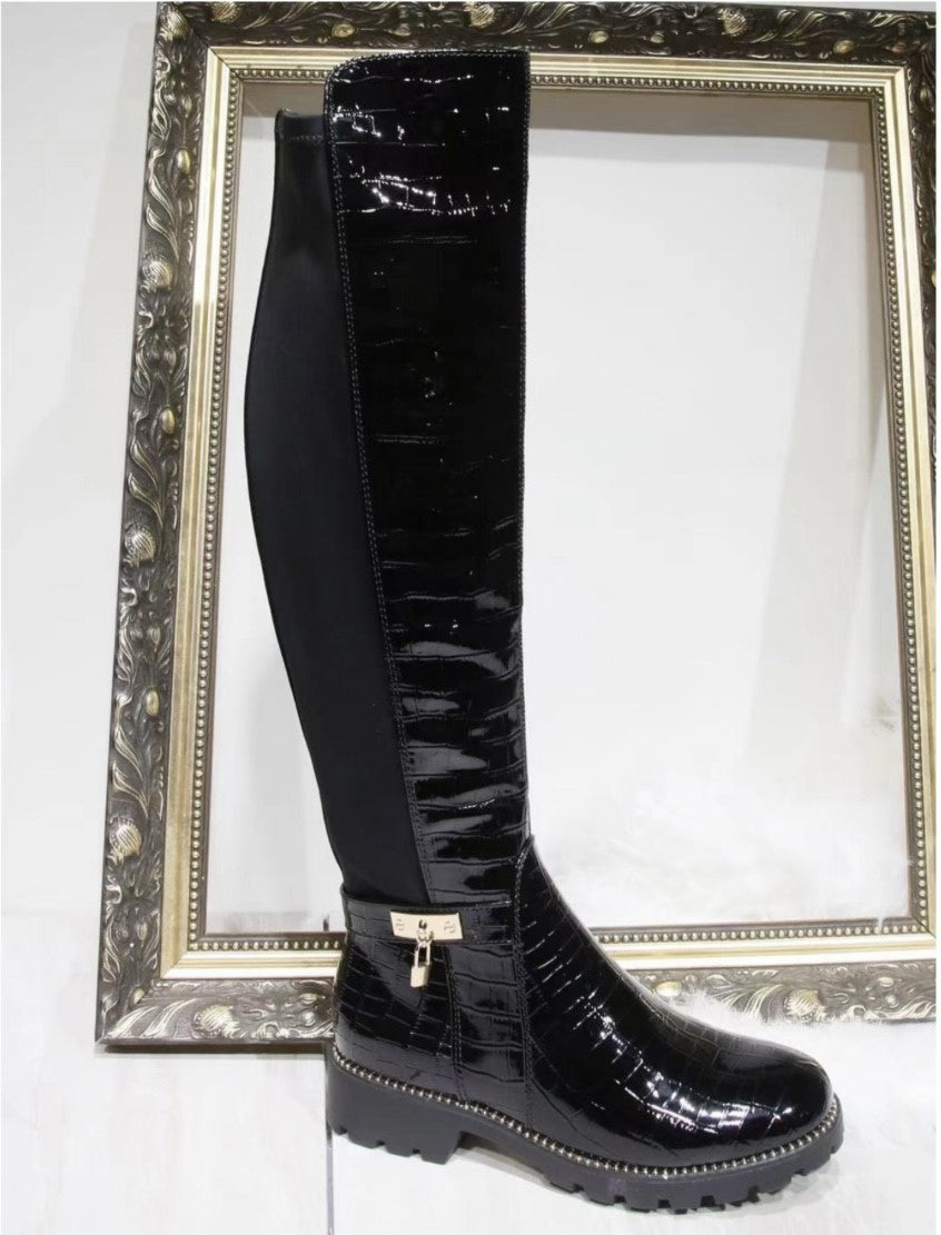 Charlie Knee High Patent Boots